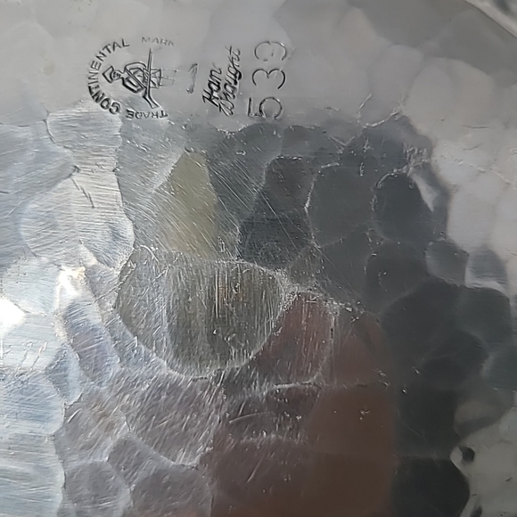 Vintage Trade Continental Mark Hand Hammered Aluminum Handled Floral Bowl Dish - Picture 7 of 10